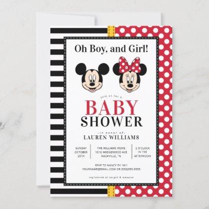Mickey & Minnie | Boy and Girl Twin Baby Shower Invitation