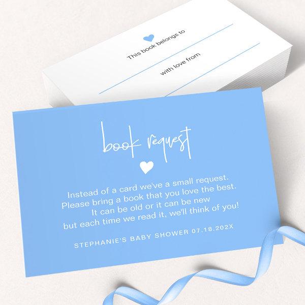 Mid Blue Book Request Ticket for Baby Boy Shower Note Card