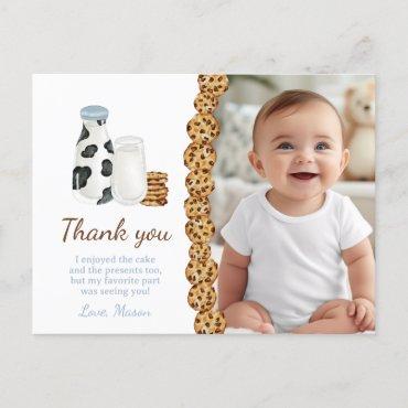 Milk and cookie birthday party thank you favor postcard