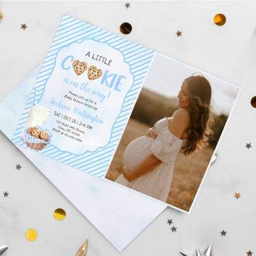 Milk and Cookies Blue Baby Boy Shower Photo