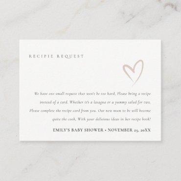 Minimal Blush Heart Baby Shower Recipe Request Enclosure Card