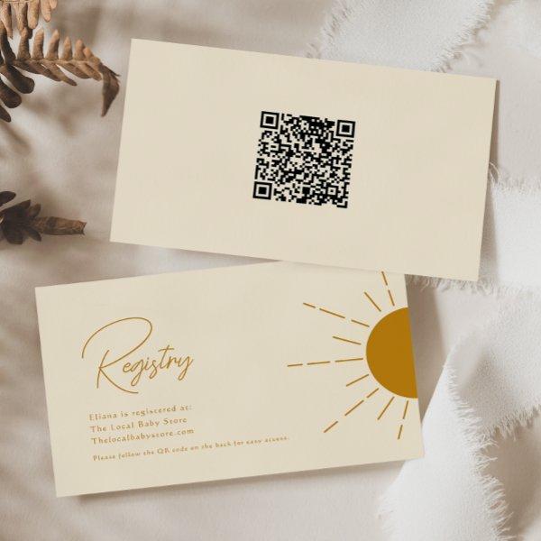 Minimal Boho Sunshine Beige QR Code Baby Registry Enclosure Card