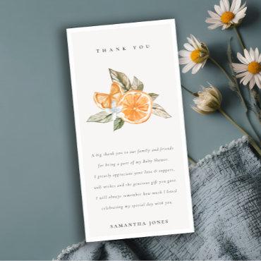 Minimal Citrus Orange Botanical Boho Baby Shower Thank You Card