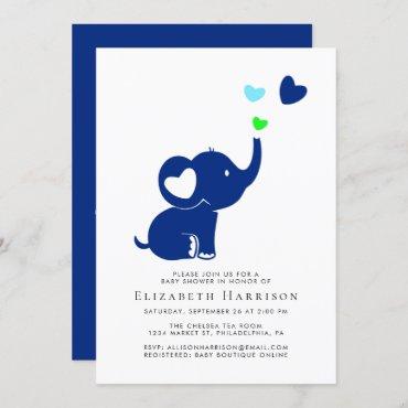 Minimal Elephant Blue Baby Shower Virtual Option