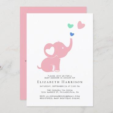Minimal Elephant Pink Baby Shower Virtual Option