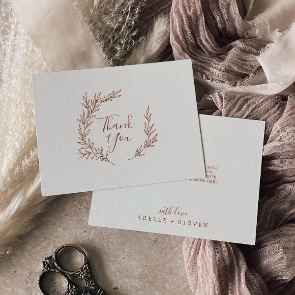 Minimal Leaf | Boho Cream Flat Thank You Card