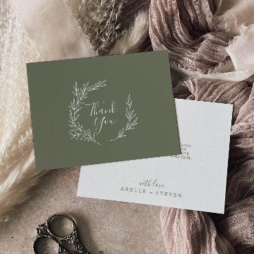 Minimal Leaf | Dark Green Flat Thank You Card