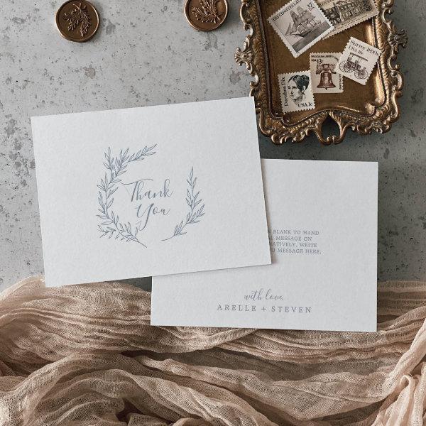 Minimal Leaf | Dusty Blue Thank You Card