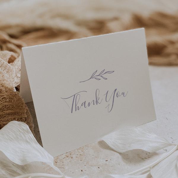 Minimal Leaf | Dusty Purple Wedding Thank You Card