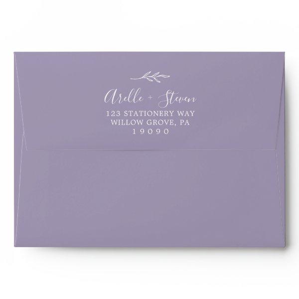 Minimal Leaf Lavender Wedding  Envelope