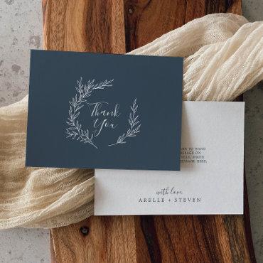 Minimal Leaf | Slate Blue Flat Thank You Card