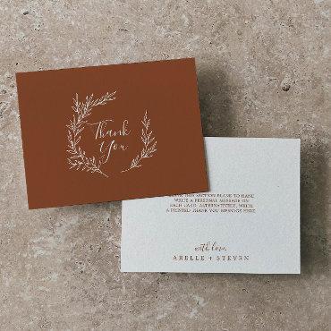 Minimal Leaf | Terracotta Flat Thank You Card