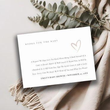 Minimal Simple Blush Heart Books for Baby Shower Enclosure Card