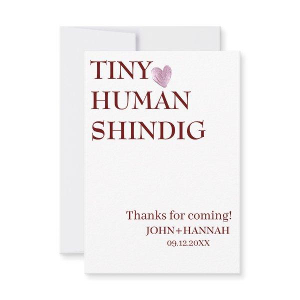 Minimal Tiny Human Shindig Funny Co-ed Baby Shower Thank You Card