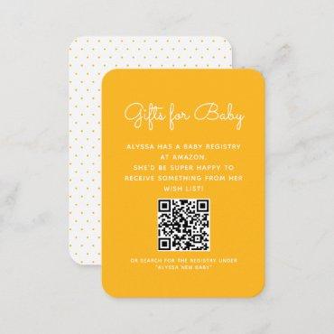 Minimal Yellow Dots Gifts QR Code Baby Shower Enclosure Card