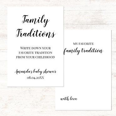 Minimalist Baby Shower Family Traditions Game Card