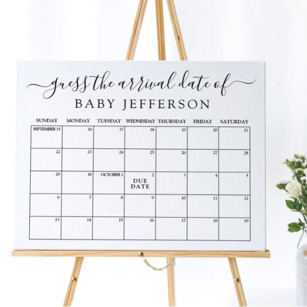 Minimalist Baby Shower Guess Due Date Calendar Poster