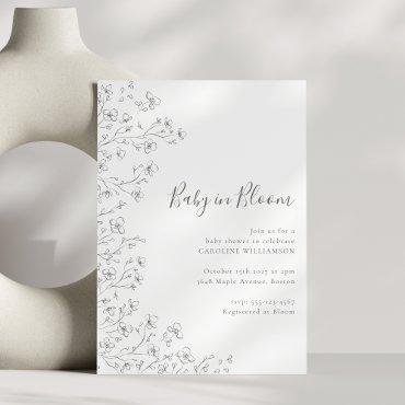 Minimalist Boho Black White Floral Art