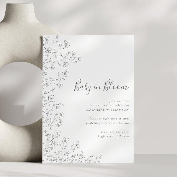 Minimalist Boho Black White Floral Art