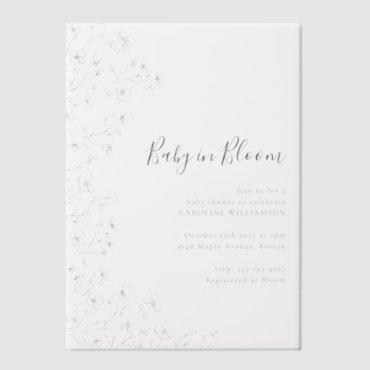 Minimalist Boho Black White Floral Art Baby Shower Vellum