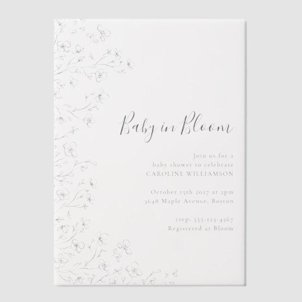 Minimalist Boho Black White Floral Art Baby Shower Vellum