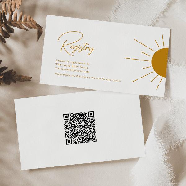 Minimalist Boho Sunshine QR Code Baby Registry Enclosure Card