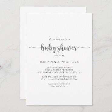 Minimalist Calligraphy Silver Baby Shower  Invitation