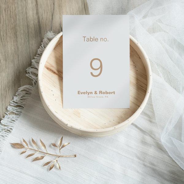 Minimalist Elegant Formal Brown Wedding   Table Number