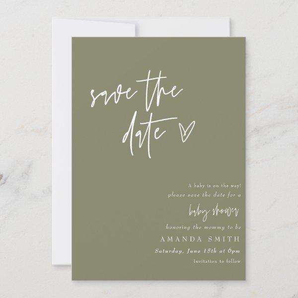 Minimalist Green Save The Date Boho Baby Shower In