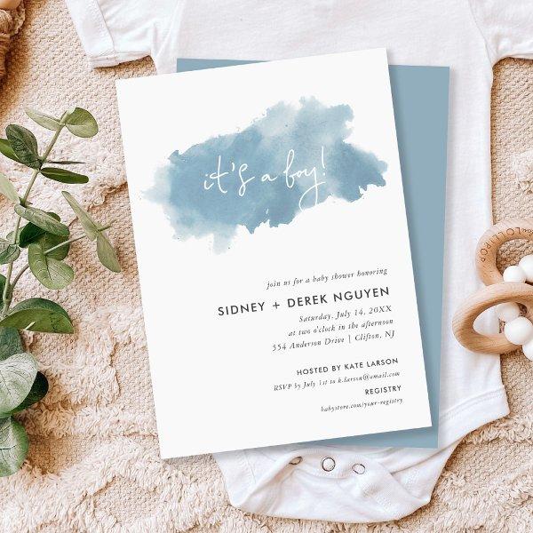 Minimalist Ink Wash It's a Boy Baby Shower Invitat