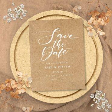 Minimalist Script Rustic Kraft Save the Date Announcement Postcard