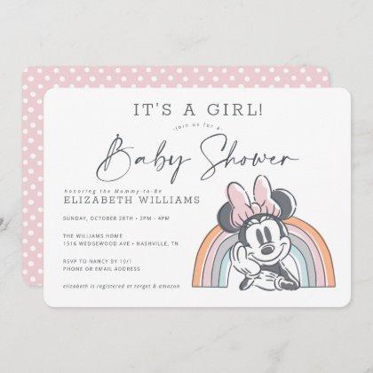 Minnie Mouse Rainbow Watercolor Baby Shower Invitation