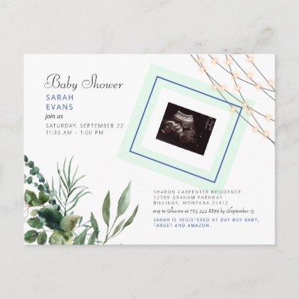 Mint & Blue Ultrasound Photo Baby Shower   Postcard