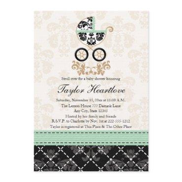 MINT DAMASK BABY CARRIAGE