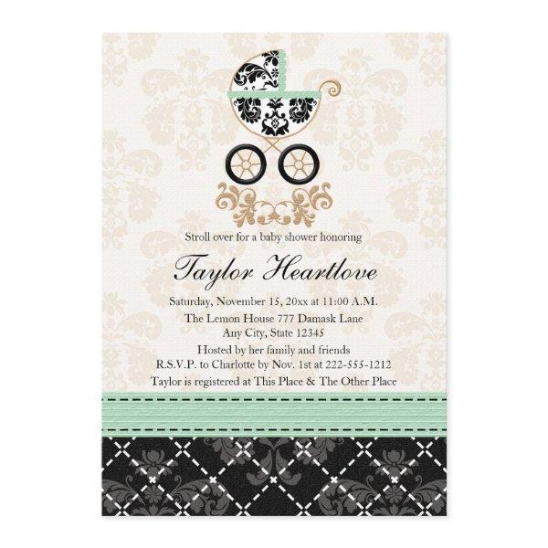 MINT DAMASK BABY CARRIAGE