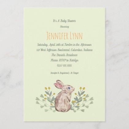 Mint Spring Woodland Bunny Baby Shower Invitation
