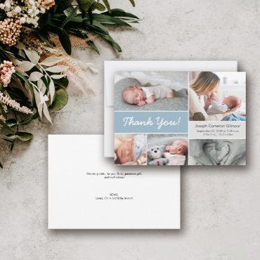 Mod blue Custom Photo Collage Baby Boy Birth  Thank You Card