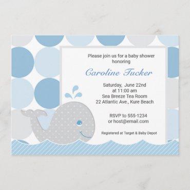 Mod Whale Baby Shower Invitation - Blue & Gray