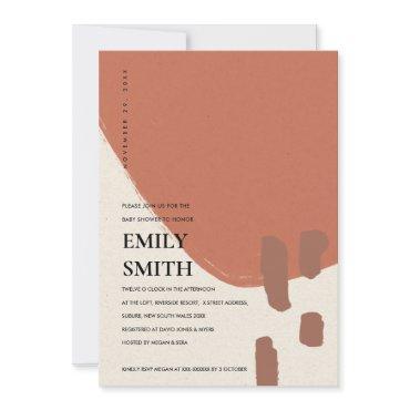 MODERN ABSTRACT KRAFT RUST RED BABY SHOWER INVITE