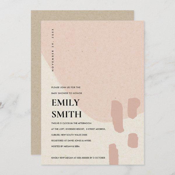MODERN ABSTRACT SOFT BLUSH PINK BABY SHOWER INVITE