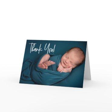 Modern Baby Boy 2 Horizontal Photos baby shower Thank You Card