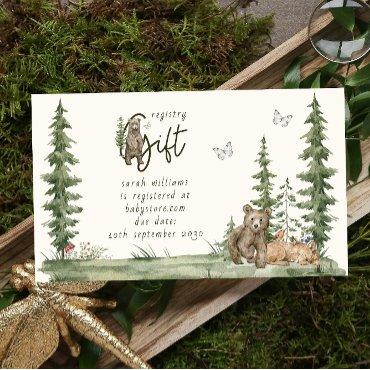 Modern Baby Shower Gift Registry Woodland Animals Business Card