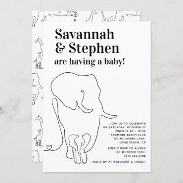 Modern Black and White Elephant Joint Baby Shower Invitation