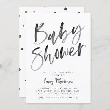 Modern Black and White Typography Baby Shower Invitation