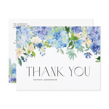 Modern Blue Hydrangea Flowers Thank You Postcard