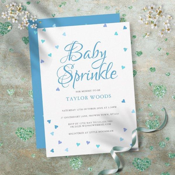 Modern Blue Love Hearts Baby Boy Sprinkle Shower