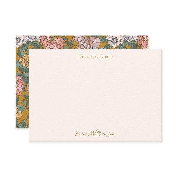 Modern Boho Floral Mustard Yellow Baby Shower  Thank You Card