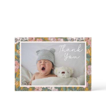 Modern Boho Floral Two Photo Baby Shower Message Thank You Card