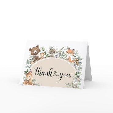 Modern Boho Sage Green Woodland Forest Animals Thank You Card