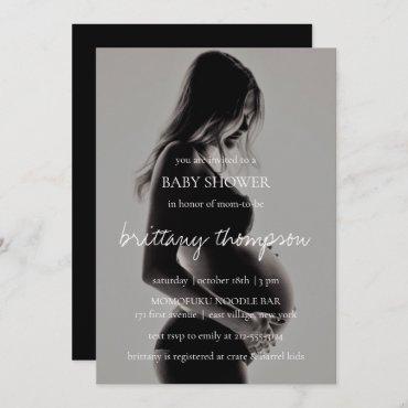 Modern Calligraphy Black White Photo Baby Shower Invitation